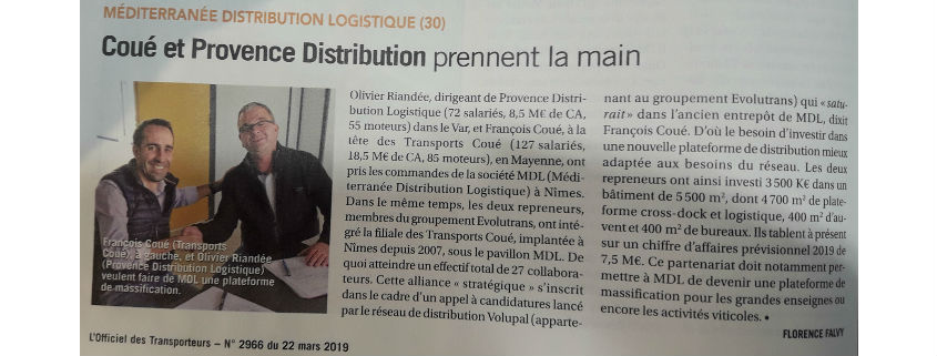 Provence Distribution Logistique dans L'Officiel des Transporteurs pour MDL